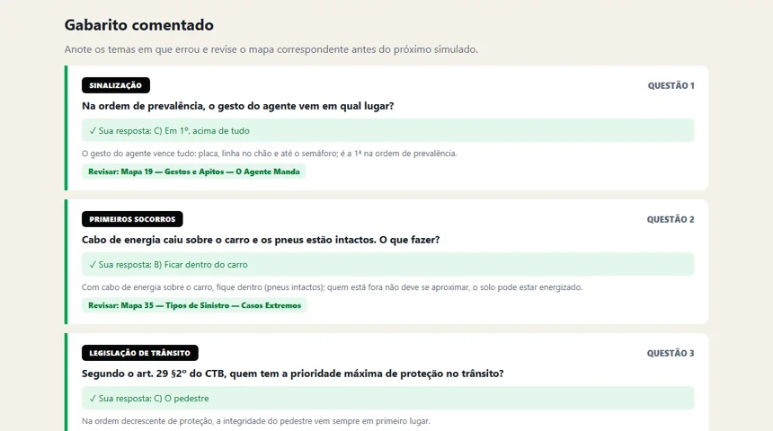 Gabarito comentado indicando o mapa a revisar